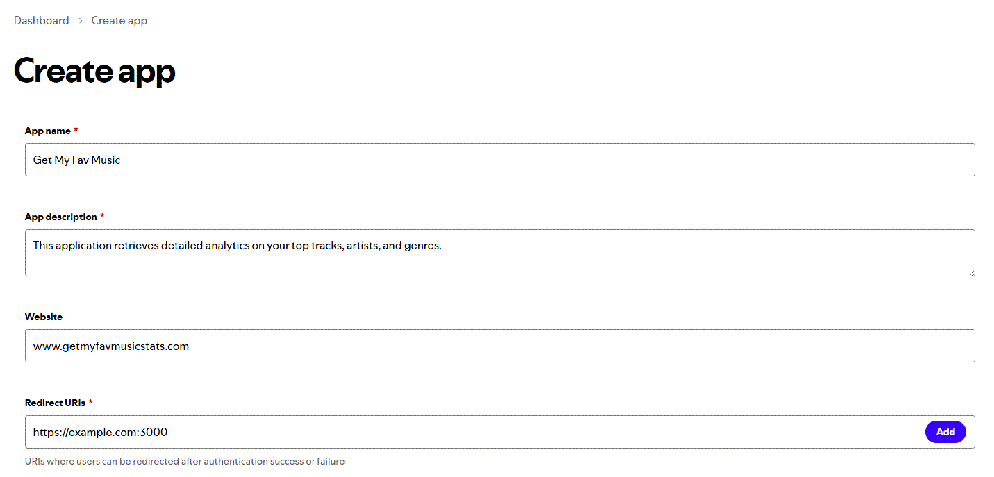 Create New App - Add Redirect URIs