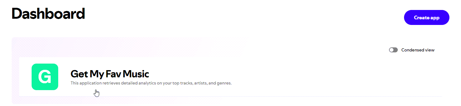 Select new app from dashboard