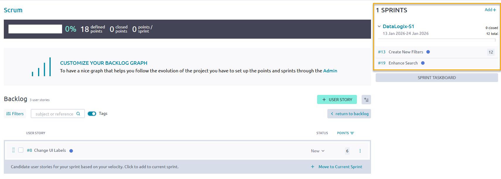 Stories assigned to sprint