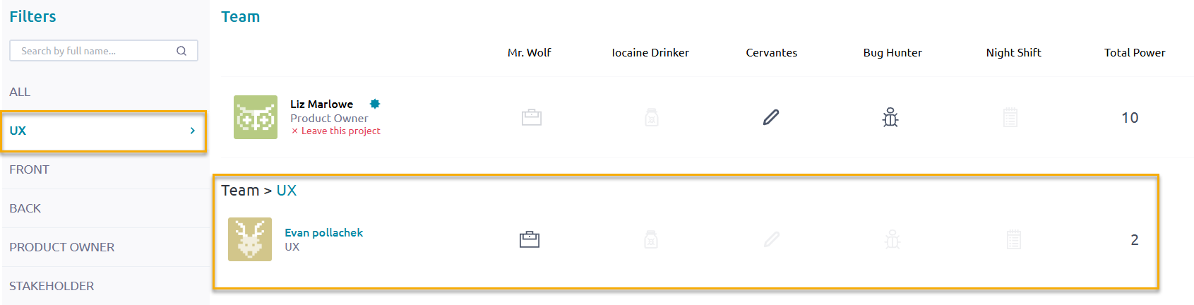 Filter team members by role