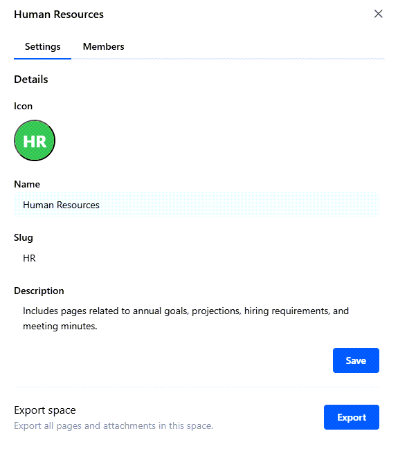 Update space settings