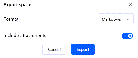Select Export Space options