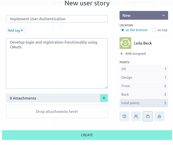 Create new user story