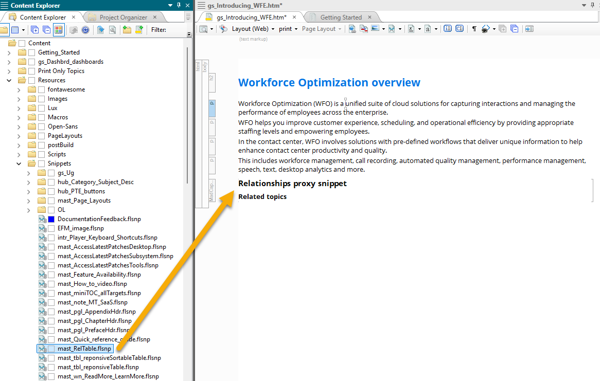 Insert relationship table snippet in topics