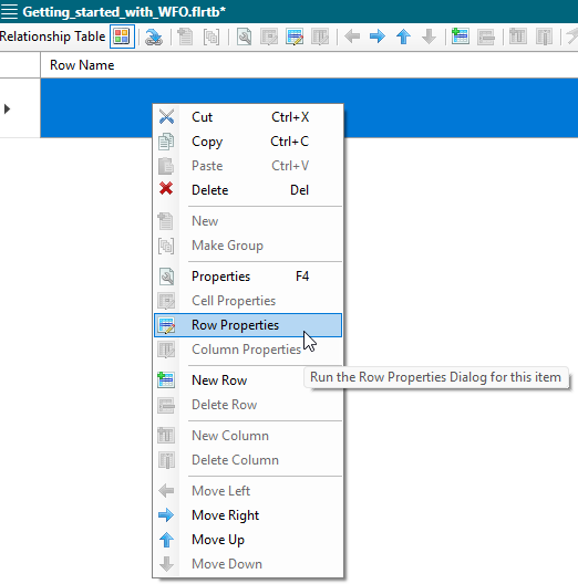 Select Row Properties