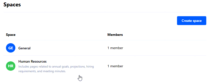 Select space to edit settings