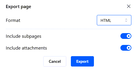 Select options for exported page