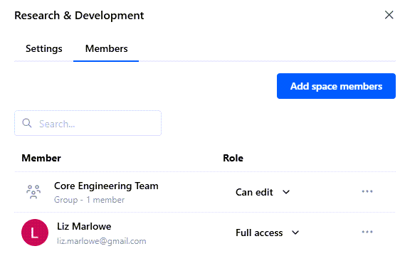 Group added as a space member
