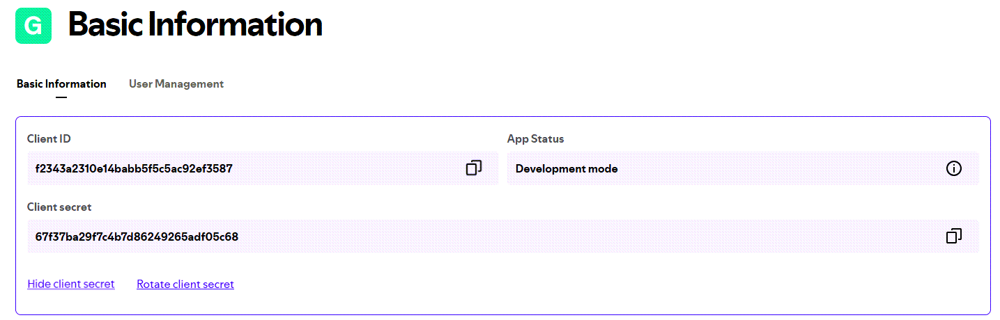 View client ID and client secret