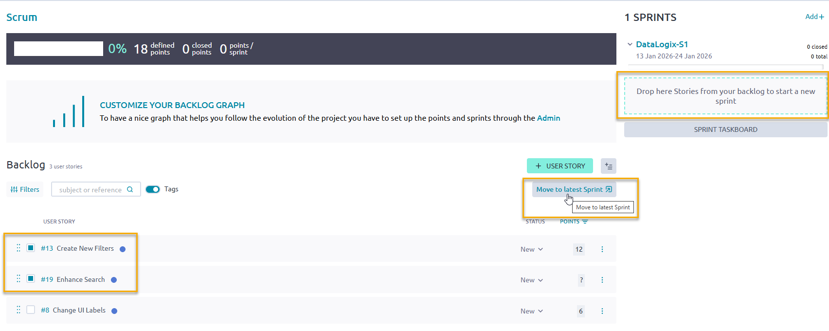 Move stories to sprint