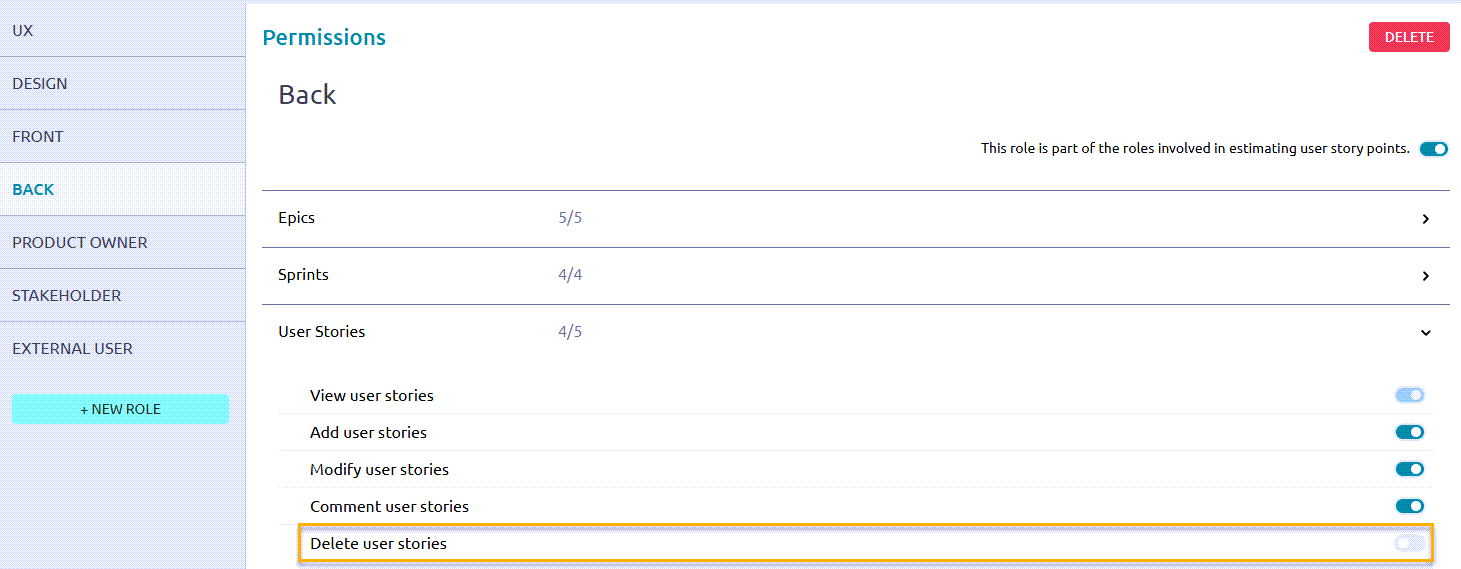 Update permissions for role