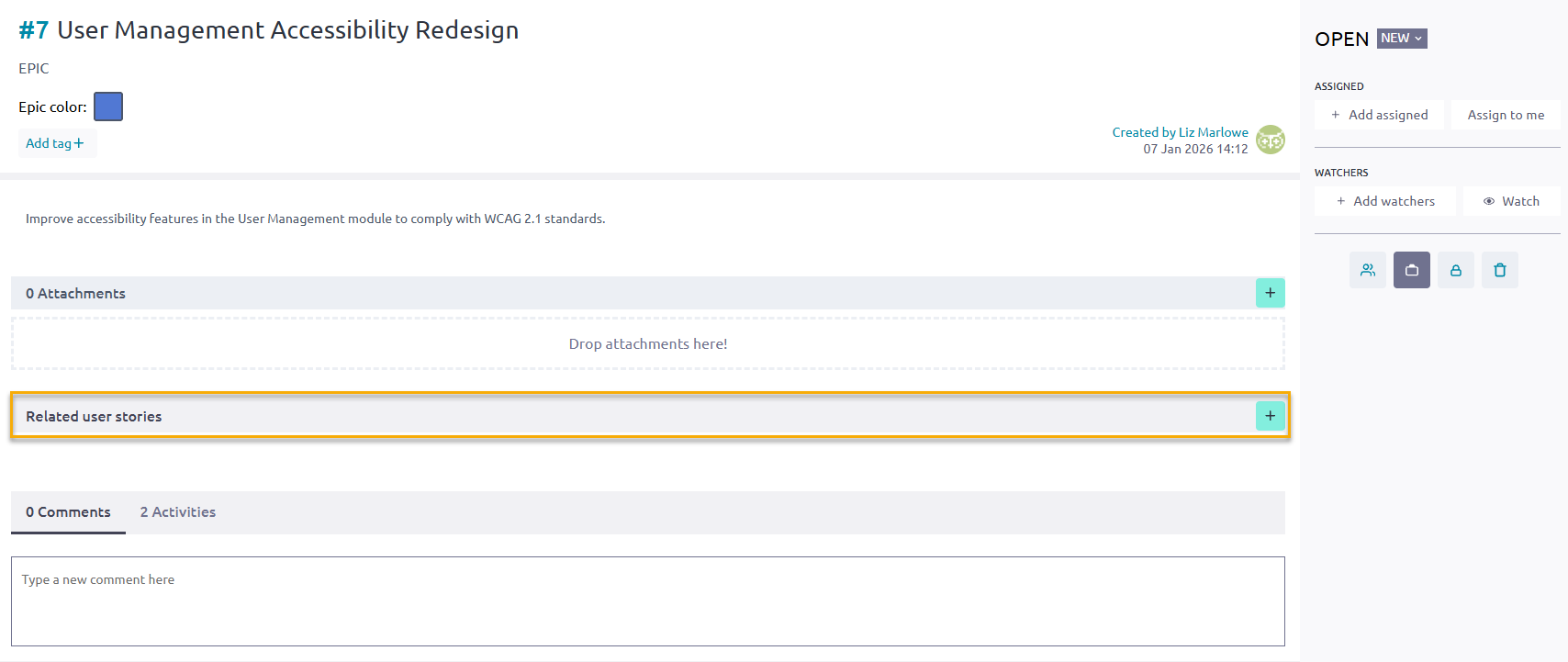 Select related user stories from epic